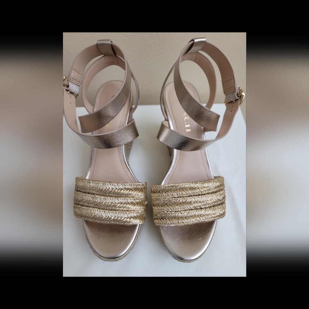Coach Isabella Champagne Platform Wedge Sandels Size 7.5B